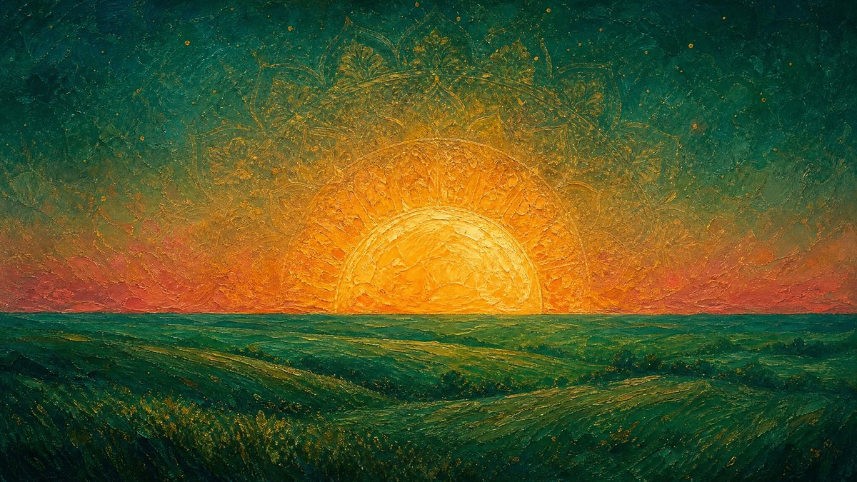שינוי הרגלים painterly - שמש על שדה ירוק