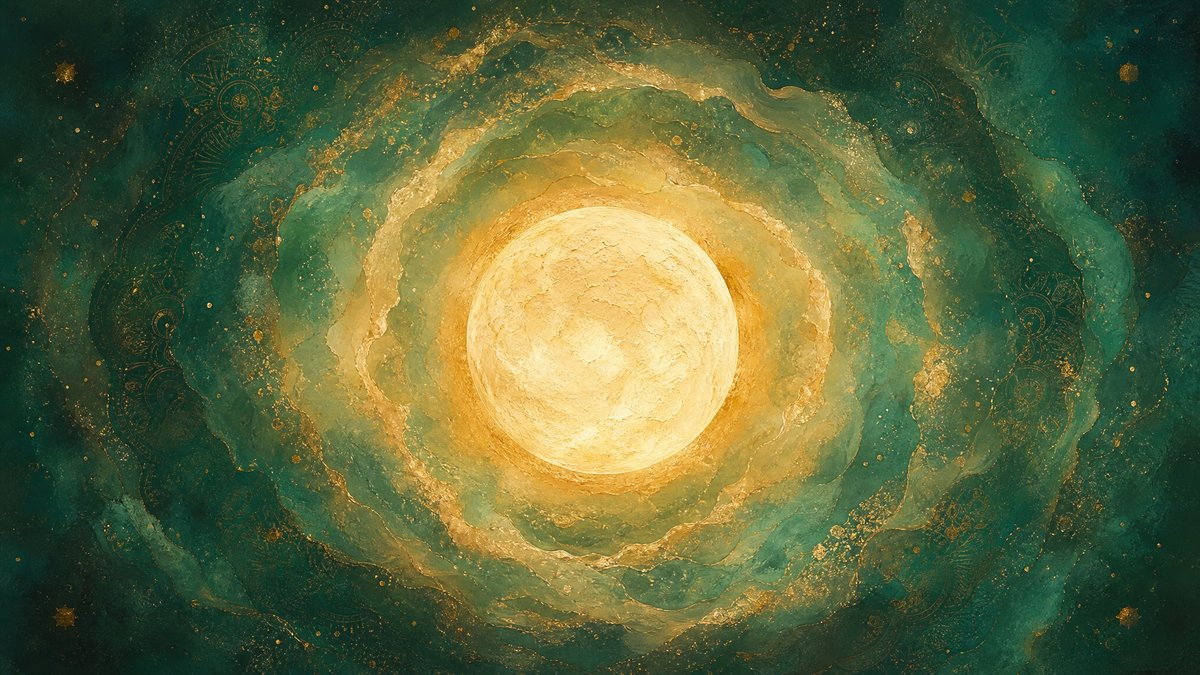 ערכת מדיטציות painterly - כדור אור זהוב עם 3 גלים על teal