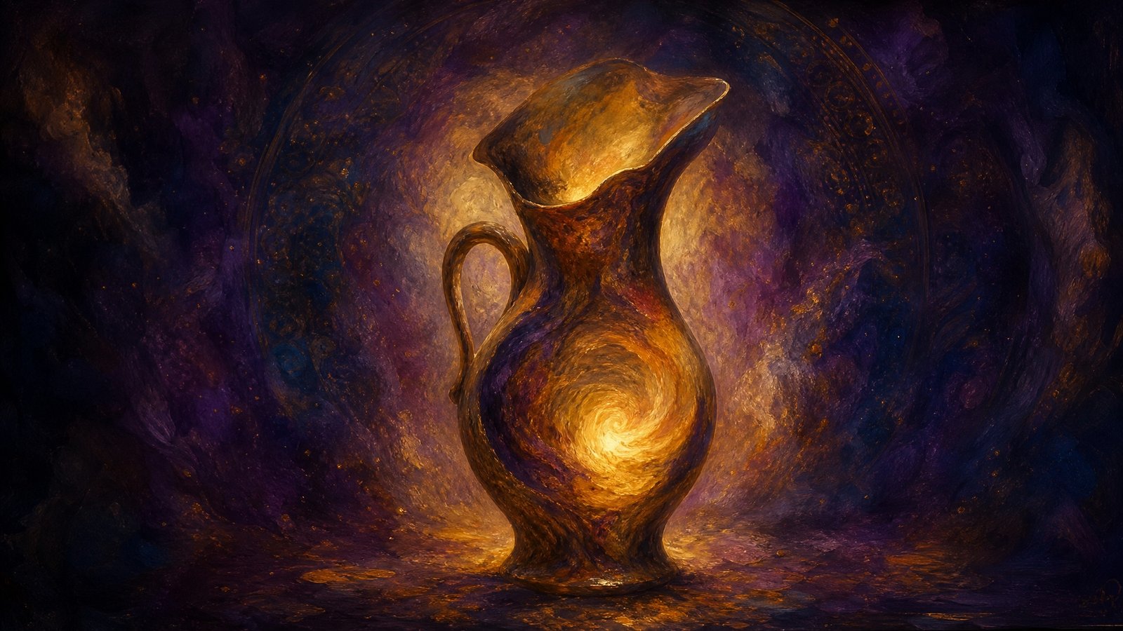נוירו-שיפט - 6 מדיטציות NLP, איור painterly של אמפורה ארכטיפית עם אור פנימי