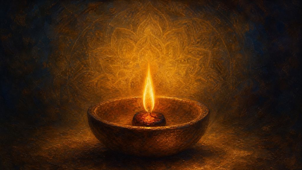גחלת בודדת שדולקת באור חמים בתוך חשכה, ציור שמן על הכלל של לא להזין אף פעם אפס בשמירה על הרגלים