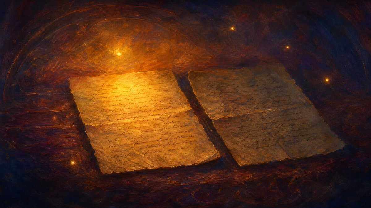 איור בסגנון ציור שמן: שני מכתבים ישנים מונחים זה לצד זה על שולחן עץ באור עמום, המחשה לתיעוד ההיסטורי השנוי במחלוקת